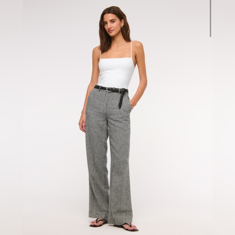 Abercrombie & Fitch Black Gingham Tailored Wide Leg Pants